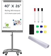 TSJ OFFICE Rolling Whiteboard Standing - 40 x 26 Inches Magnetic Mobile White Board with Stand, H...