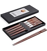 MFJUNS 5-Pairs Reusable Japanese Chopsticks, Non-slip Design Natural Wood Chopsticks, Lightweight...