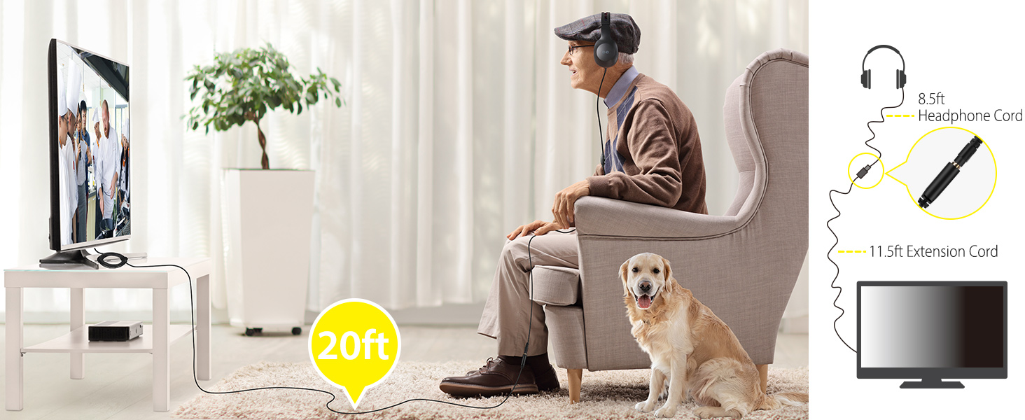 20FT Very Long Cord Headphones for TV