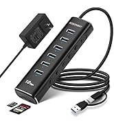 Powered USB Hub, Rosonway 8-Port USB 3.2/USB C Hub with 6 USB 3.2 Ports 10Gbps, SD/TF Card Reader...
