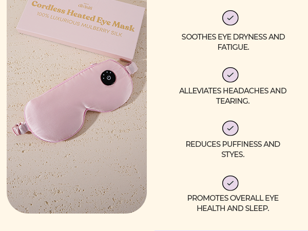 Cordless Heated Eye Mask with Silk covered strap and tailored comfort