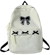 KAOBIO Women Preppy Y2k Aesthetic Corduroy Backpack Kawaii Laptop Backpack Cute Coquette Bow Hara...
