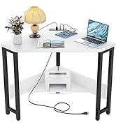 Armocity Corner Desk Small Desk with Outlets Corner Table for Small Space, Computer Desk with USB...
