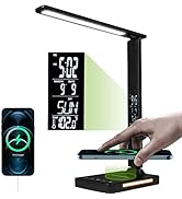 Poukaran Desk Lamp, LED Desk Lamp with Wireless Charger, USB Charging Port, Table Lamp with Night...