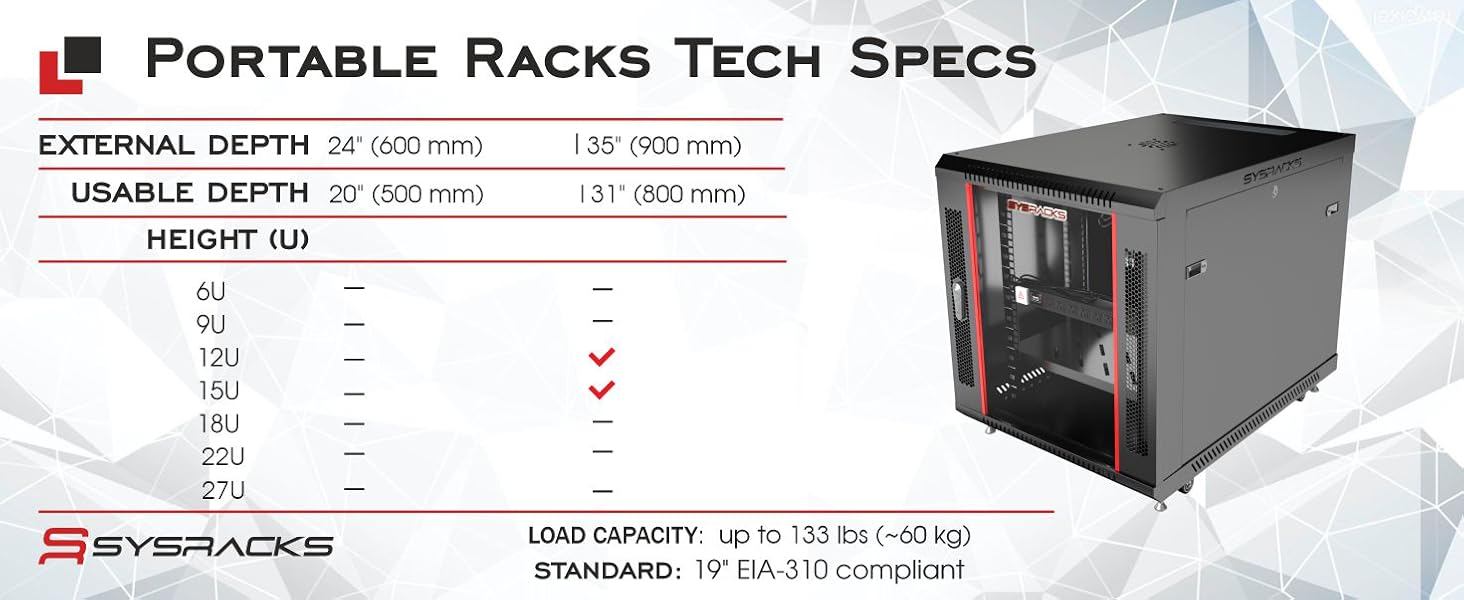 portable racks TECH SPECS MATRIX