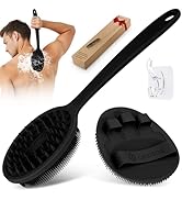 GEENOA Silicone Back Scrubber &amp; Bath Glove Set 2PCS, 13.4'' Gentle Shower Back Scrubber with Dual...