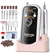 Moskany Professional Electric Nail Drill Kit 45000RPM with Bits and Base Pink Portable Rechargeab...