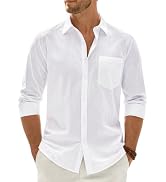 Lusead Mens Cotton Linen Texture Long Sleeve Summer Beach Button Down Shirt | Regular Fit,Casual,...