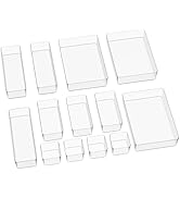 Kutesna 13 PCS Improved Large Drawer Organizer Set, Clear Plastic 4-Sizes Desk Organizer Trays, D...