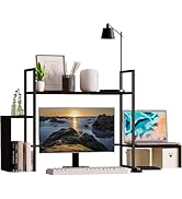 WelFurGeer LED Desk Shelf Organizer with RGB Light Strip, 2-Tier Desktop Shelf for Computer Monit...