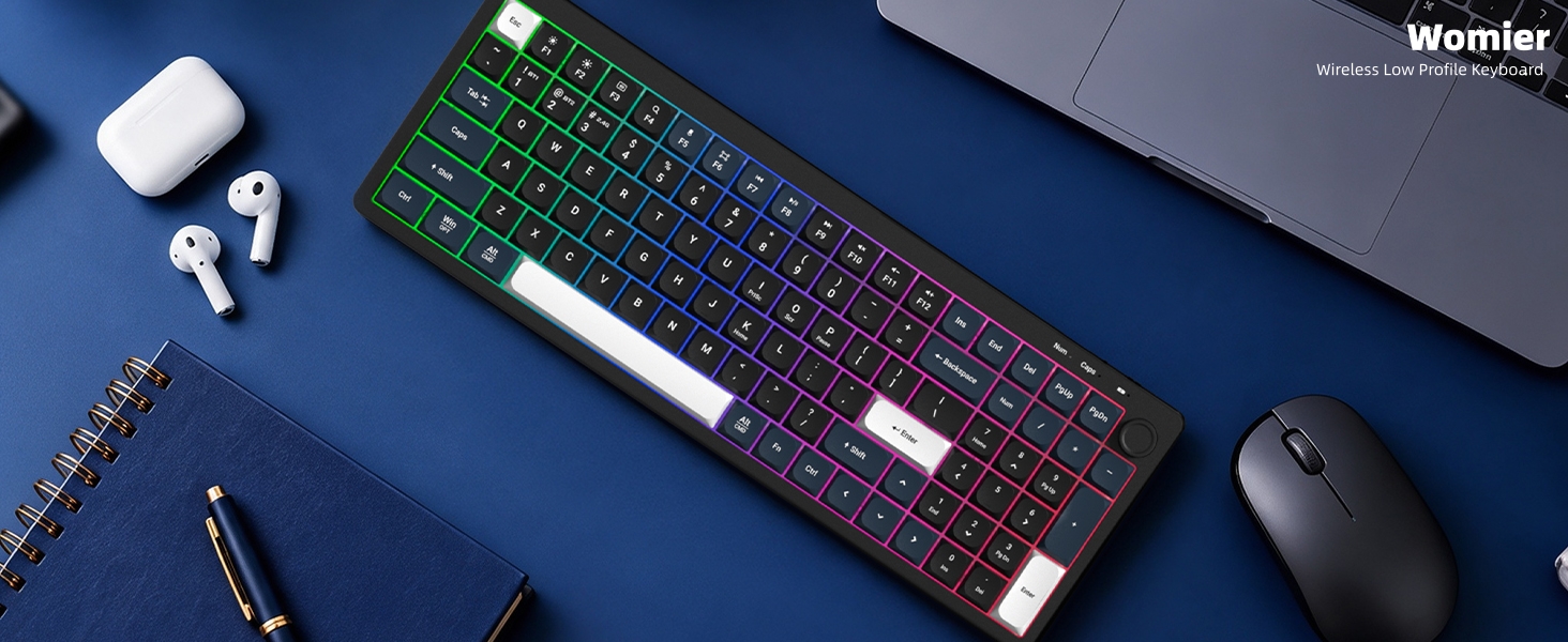 Wireless Keyboard Computer, LED Low Profile Creamy Keyboard