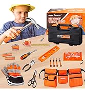 CARTMAN 39pcs Kids Junior Tool Set with Child-Sized Toolbelt, Glasses, Gloves in Gift Color Box f...