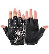 Yjcnelcr Steampunk Gothic Half Finger Gloves Skull Fingerless Gloves Rivets Fingerless PU Leather...