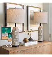 OYEARS 26.5" Bedside Table Lamps Set of 2, Farmhouse Table Lamp with USB A+C Charging Ports,Vinta...