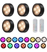 5 Pack Puck Lights, Under Cabinet Lights with Stick On &amp; Tap Light Push Features, 15 Colors Chang...