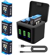 Hero 12 Battery Charger Compatible for Hero 12/11/10/9 Black, 3-Pack 2000mah Battery Replacement,...