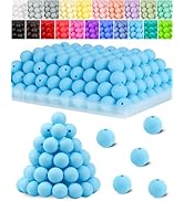 120PCS FIVEIZERO Silicone Beads, 15mm Round Silicone Beads Bulk Lake Blue for Keychain Making, Br...