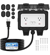 Outdoor Outlet Box with 26.3Ft Extension Cord, NEMA 5-15R, STW 14 AWG,IP66 Waterproof Power Outle...