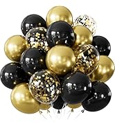 Adeyoo Black and Gold Balloons - 50PCS Graduation Balloons 12 Inch Metallic Gold Balloons Confett...