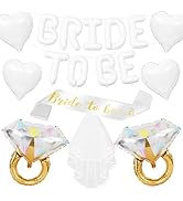 White Bachelorette Party Decorations, White Bride to Be Banner Heart Balloons with Diamond Ring F...
