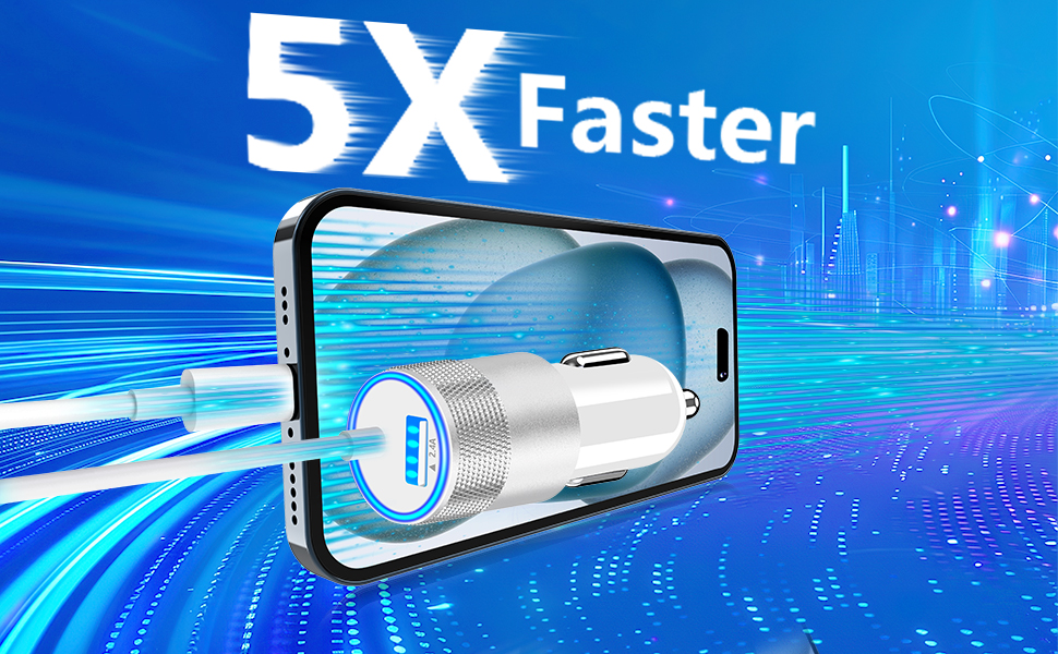MFi Certified 4.8A Dual USB Power Cigarette Lighter Adapter iPhone Car Charger Fast Charging