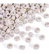 Craftdady 100Pcs Crystal AB Rhinestone European Spacer Beads Large Hole White Polymer Clay Slide ...