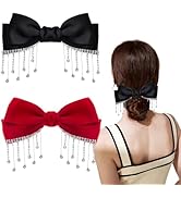 2 PCS Large Bow Hair Clip Rhinestone Tassel Hair Clips Satin Hair Bows French Barrettes Metal Cli...