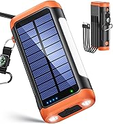 Solar Power Bank 66800mAh with Hand Crank, Built-in Cables, 22.5W QC3.0 & PD 20W Fast Charging, 5...