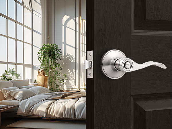 satin nickel privacy door lever for bedroom
