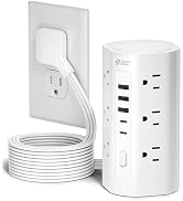 10Ft Extension Cord Power Strip Tower with Multiple Outlets, Flat Plug Power Tower 1700J Surge Pr...