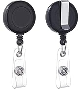 QREEL - 2 Pack - Retractable ID Name Badge Holder Reels with Belt Clip (Black)