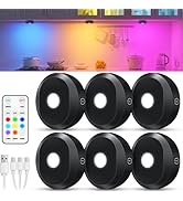 WILLED Under Cabinet Lighting Wireless,RGB Rechargeable Puck Lights with Remote Control,Battery T...