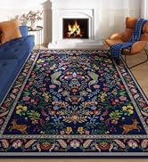 Rugcomf Living Room Rug 5x7 Rug Machine Washable Area Rug Floral Non-Slip Low Pile Large Rugs for...