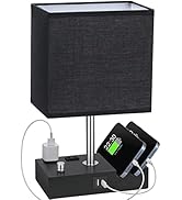 Table Lamp for Bedroom with Dual USB Ports, Kakanuo Black Fully Dimmable Bedside Lamp with Phone ...