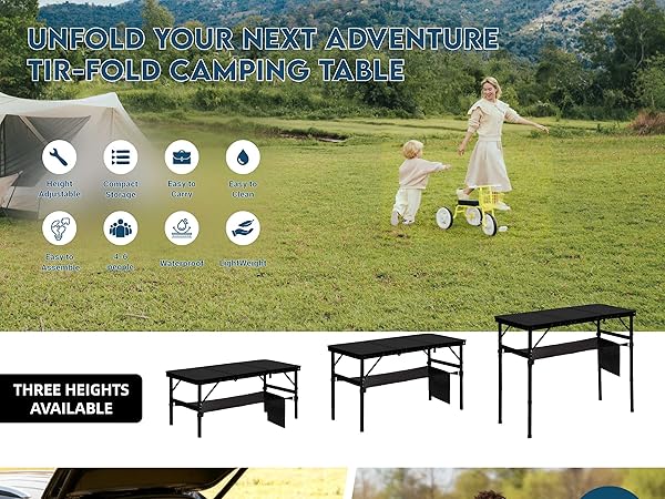 Tri-fold camping table