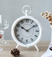EMAX HOME Vintage Rustic White Table Clock on Stand, Decorative Desk and Shelf Clock, Rustic Mant...