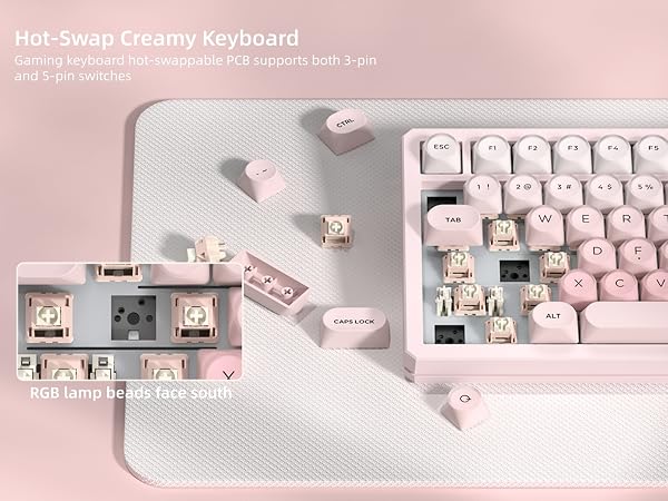 75% Wireless Mechanical Keyboard with Screen and Knob, Pink Cat Creamy Bluetooth Gaming Keyboard