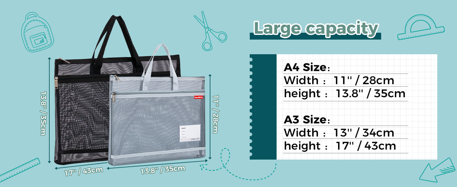 Large A3 A4 Size Mesh Zipper Pouch