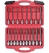 AMM 19-Piece 3/8 Inch Drive Extra Long Allen Hex Bit Socket Set, Standard SAE &amp; Metric (1/8-Inch ...