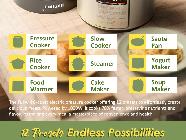Simplify cooking, 9 Appliances in 1, Pressure Cook, Slow Simmer, Steam Rice, Braise Meats &amp; More.