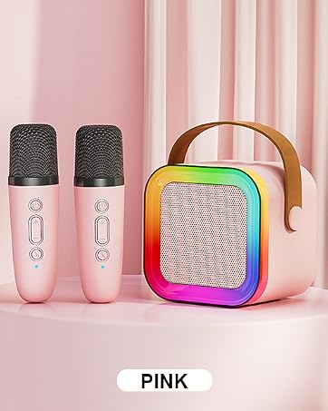 Mini Karaoke Machine for Kids, Portable Bluetooth Speaker with 2 Wireless Microphones