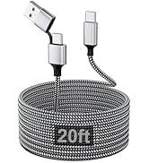 20FT 60W USB C Charging Cable – Extra Long Fast Charge Cord with USB-C &amp; USB-A Adapter, PD Laptop...