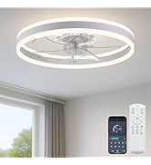 Fszdorj Ceiling Fan with Light, Upgraded 20‘’ Low Profile Fan, Flush Mount Ceiling Fan, 6 Speeds,...