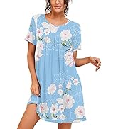PrinStory Nightgowns for Women Short Sleeve Night Gowns Pleated Sleep Shirt Ladies Nightshirt Sof...