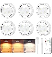 maylit 6 Pack Rechargeable Puck Lights, Wireless Under Cabinet Lighting with Remote, Battery Oper...