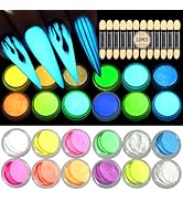 Glow in The Dark Pigment Powder,12 Colors Luminous Iridescent Acrylic Nail Powder,Fluorescent Neo...