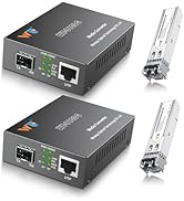 2 Pack Fiber Ethernet Media Converter, WTSFOPTC Fiber Optic Transceiver with 2 Pcs 1.25Gbps SFP T...