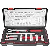 BILITOOLS 9-Piece 3/8 Inch Drive Spark Plug Socket Set with Click Torque Wrench, Magnetic Swivel ...