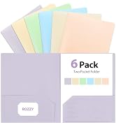 Plastic Folders with Pockets, 6 Pack Document Folders with Business Card Slot, 2 Pocket Folders B...