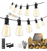 Brightown 52FT Solar String Lights Outdoor Waterproof, Patio Lights with Remote and 15+1 LED Shat...